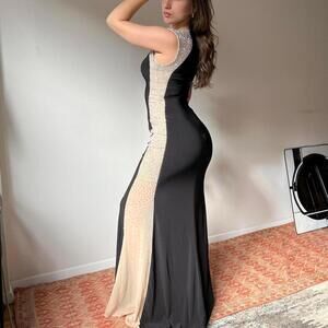 Stunning deadstock 90s shimmery black prom dress gown